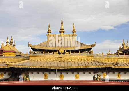 Chiusura del tetto, Jokhang Tempio. Lhasa, in Tibet. Foto Stock