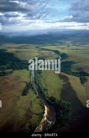 Immagine aerea di Yuruani fiume vicino a Masu-parù-mota, il Parco Nazionale di Canaima, UNESCO, La Gran Sabana, lo stato di Bolivar, Venezuela Foto Stock