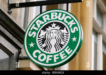 Segno di Starbucks, Oxford, UK. Foto Stock
