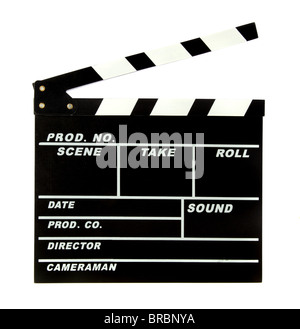 Un clapperboard standard. Tutti gli isolati su sfondo bianco. Foto Stock