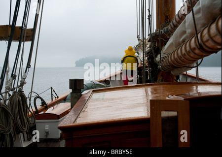 A bordo della storica tall ship "Zodiaco" siamo andati in crociera attraverso il San Juan Isole del Puget Sound area di stato di Washington Foto Stock