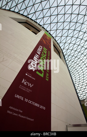 Banner per un sudafricano mostra paesaggio, il British Museum Great Court, Londra, Regno Unito. Foto Stock