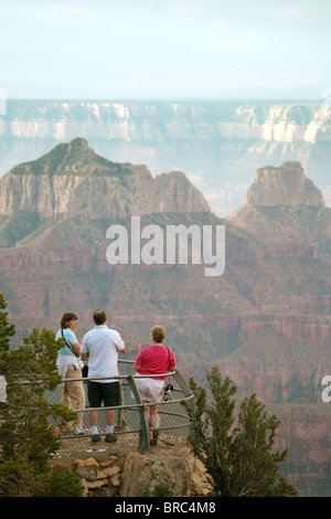 I turisti a guardare il Grand Canyon dal North Rim, Arizona, Stati Uniti d'America Foto Stock