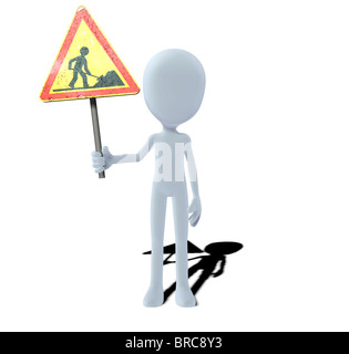 Concetto figura con il cartello di avviso lavori stradali Foto Stock