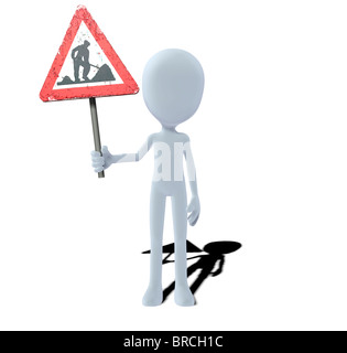 Concetto figura con il cartello di avviso lavori stradali Foto Stock