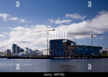 Costruzione di Harpa, 'Icelandic National Concert & Conference Centre'. Reykjavik Islanda. Foto Stock