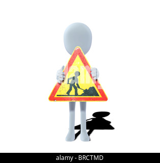 Concetto figura con il cartello di avviso lavori stradali Foto Stock