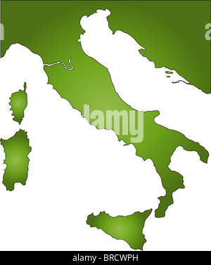 Mappa stilizzata dell Italia in sfumature di colore verde. Tutto su sfondo bianco. Foto Stock