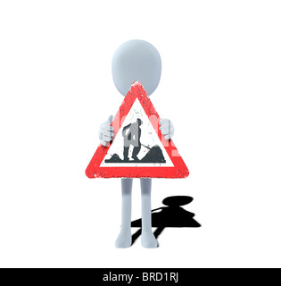 Concetto figura con il cartello di avviso lavori stradali Foto Stock