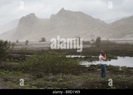 Thorsmork-Iceland, 9 Giugno 2010: ceneri vulcaniche dal vulcano Eyjafjallajokull è ancora soffia intorno a sud e sud-ovest dell'Islanda. Foto Stock