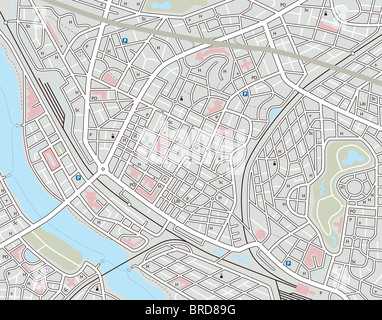 Mappa illustrata di un generico città con i nomi di n. Foto Stock