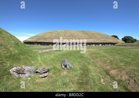 Vista del tumulo principale, Knowth passaggio neolitico grave, Boyne Valley, Irlanda Foto Stock