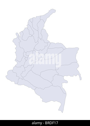 Una mappa stilizzata della Colombia che mostra le diverse province. Foto Stock