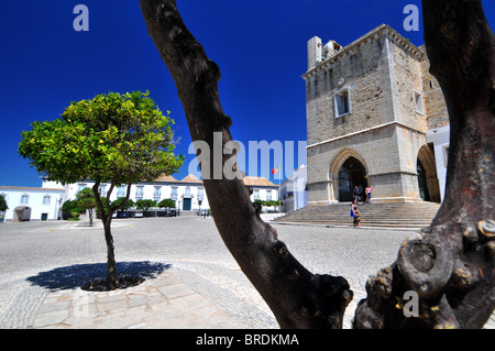 Cattedrale in Piazza di Largo da Se Cathedral, Faro old town, Portogallo Foto Stock