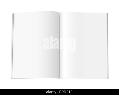 Magazzino vuoto con doppie pagine di diffusione, su sfondo bianco con ombre. Con percorso di clipping incluso Foto Stock