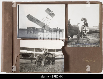 Oberleutnant Karl Schalk, Bavarian Flight Distillation (A) 289, un album fotografico e foto, Western Front 1917 - 18 l'album con ca. 75 fotografie di grande formato di ottima qualità, anche ca. 30 foto sfuse. Fotografie ravvicinate di aeromobili a terra in preparazione di operazioni di volo, montaggio e regolazione di macchine fotografiche in volo, un campo di volo con macchine allineate, abbattendo aerei tedeschi e alleati, aeromobili in volo, foto aeree, piloti di fronte al loro aeromobile in vari tipi di abbigliamento e attrezzature di volo con molte interessanti visib, Foto Stock