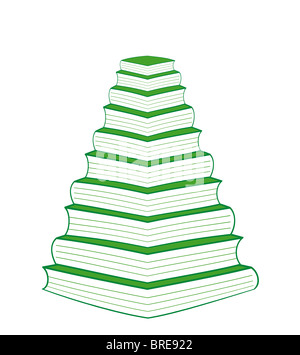 10 Libri verde albero di Natale, un libro sulla parte superiore di ogni altro in prospettiva del vettore formato grande illustrazione, sfondo bianco Foto Stock