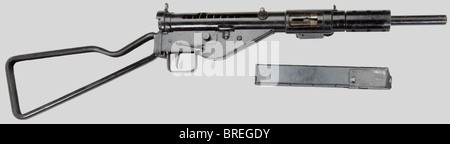 Armes à feu, STEN MK II, à crosse squelette, calibro 9mm Parabellum, no 387952. Laquée noir, canon miroir. Très bel état de conservation. Première catégorie sous conditions spéciales., , Foto Stock