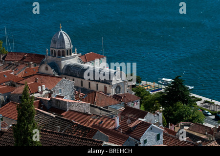 Vista della cattedrale di San Michele Fortezza, Sv, Sibenik, Dalmazia, Croazia Foto Stock