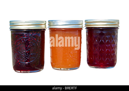 Fresche fatte marmellate e gelatine isolato su bianco Foto Stock