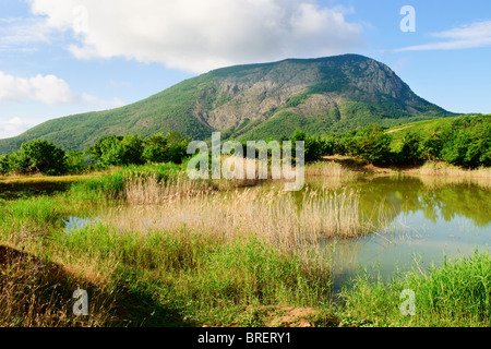 Paesaggio di montagna con il lago. Ayu-Dag montagna in Crimea. Foto Stock