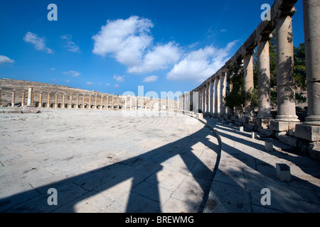 Il foro ovale presso le rovine Romane di Jerash, Giordania, Medio Oriente. Foto Stock