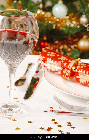 Primo piano di una cena di Natale tabella Foto Stock
