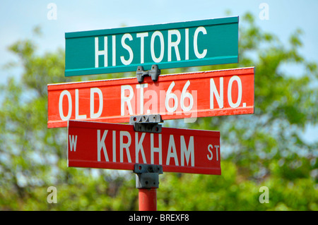 Segnaletica stradale lungo la Route 66 Litchfield Illinois Foto Stock