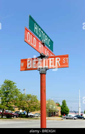 Segnaletica stradale lungo la Route 66 Litchfield Illinois Foto Stock