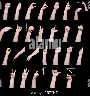 Ogni lettera dell'alfabeto inglese in American Sign Language come una grande immagine - ogni lettera disponibile anche nelle dimensioni più grandi Foto Stock