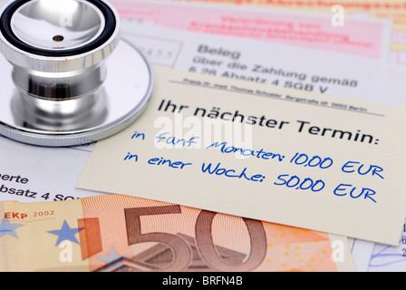 I record medici e banca nota, pagamenti in contanti Foto Stock