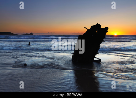 Naufragio e worm Testa, Rhossili Bay, Gower, Galles del Sud Foto Stock