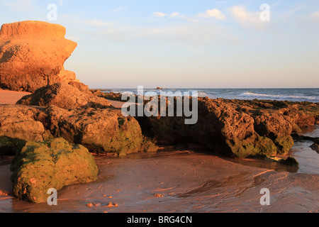 Rock sulla spiaggia di Praia de Gale, Algarve, PORTOGALLO Foto Stock