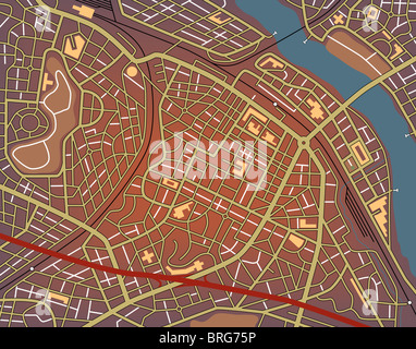 Mappa illustrata di un generico città con i nomi di n. Foto Stock