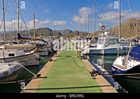 Il porto di scena a Porto Pollenca Mallorca in Spagna. Foto Stock