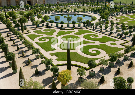 giardini di orangery formale presso il palazzo dei giardini di versailles, francia Foto Stock