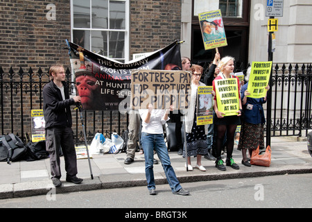 Un animale protesta per i diritti al di fuori degli uffici della fortezza di investimento (FCF Ltd), 5 Savile Row, Londra, Regno Unito. (Vedere descri) Foto Stock