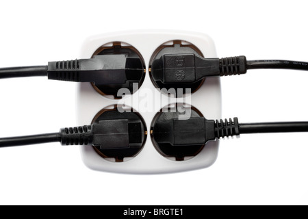 Home electrics, alimentazione, multi prese, cavi elettrici, candele. Foto Stock