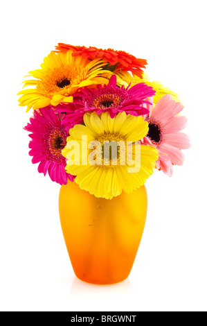 Colorate bouquet Gerber inorange vaso di vetro isolato su bianco Foto Stock