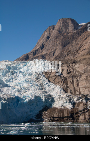 La Groenlandia, costa sudorientale, Skjoldungen fiordo. Receding ghiacciaio. Foto Stock