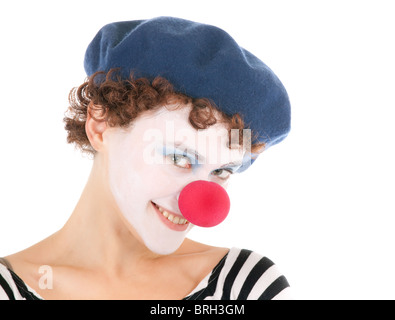 Ritratto di pretty clown donna sorridente con la videocamera Foto Stock