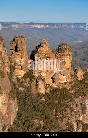 Le tre sorelle, Meehni, Wimlah e Gunnedoo, dal punto Echo, Katoomba. Il Blue Mountains, NSW, Australia Foto Stock