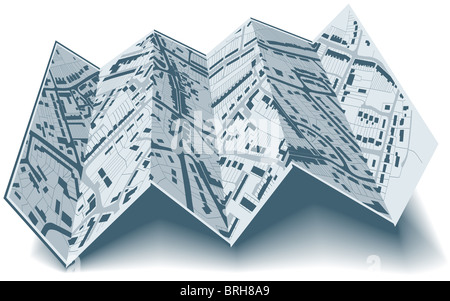 Illustrate la piegatura mappa di alloggiamento in una generica città senza nome Foto Stock