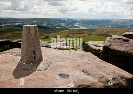 Alta Neb Trig punto sul bordo Stanage nel distretto di Peak Derbyshire England Regno Unito Foto Stock