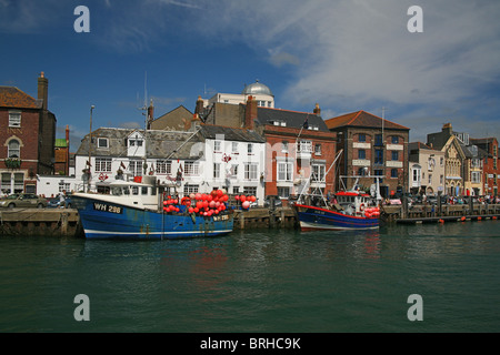 Weymouth Harbour e la foce del fiume Wey a Weymouth Dorset, England, Regno Unito Foto Stock