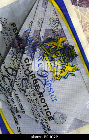 £20 note all'interno di un parcheggio in plastica portabiglietti Foto Stock