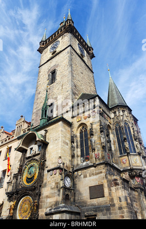 Orologio astronomico sul Municipio della Città Vecchia Torre in Praga, Repubblica Ceca Foto Stock