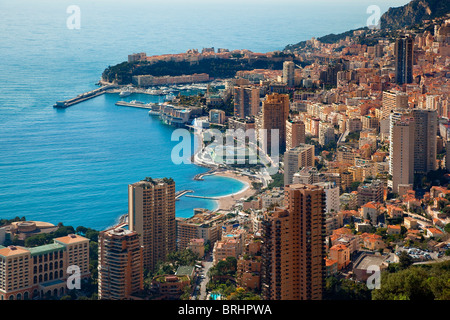 SKYLINE della città e del porto, VISTA AEREA DI MONACO Foto Stock