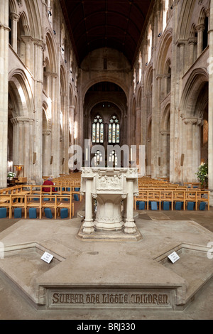 Il font a Romsey abbey, chiesa parrocchiale di Santa Maria e San Ethelflaeda Foto Stock