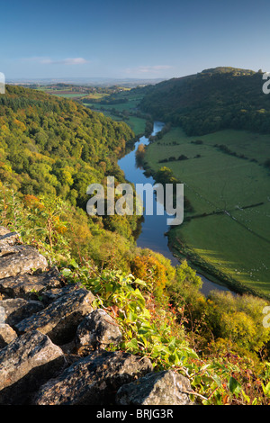 Un nitido autunno mattina oltre il fiume Wye come visto da Symond's Yat in Gloucestershire Foto Stock